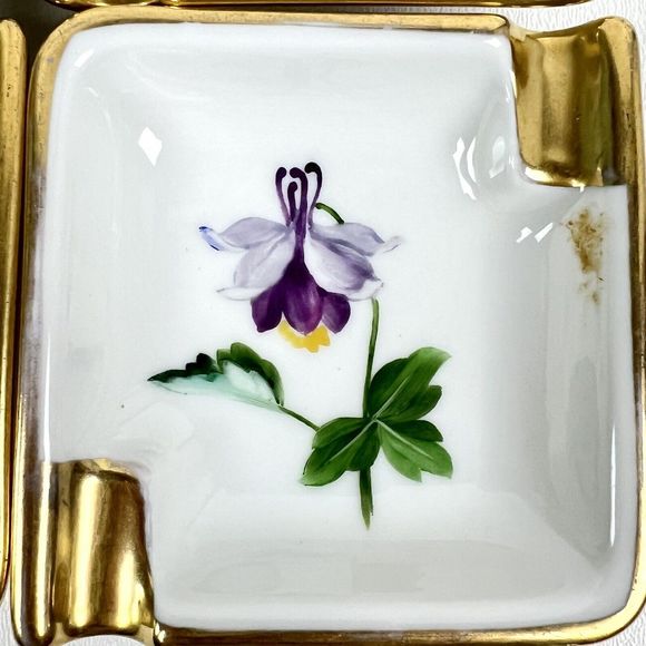 Vintage Porcelain Personal Stacking Ashtrays Rosenthal Floral Gold Details Set/4 - Picture 8 of 13